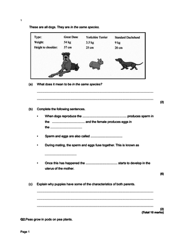 AQA GCSE: B14 Variation and Evolution: Selection of Exam Questions.