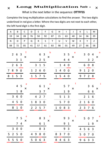 long multiplication puzzle teaching resources