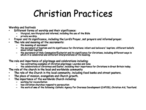 Christian Practices Revision Booklet AQA RS