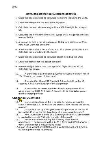 CP7 Work and Power Edexcel Combined Science lesson and resources