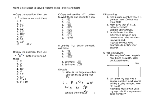 Using a Calculator with powers and roots