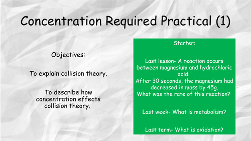 Concentration required practical 1 AQA