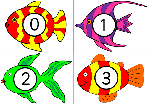 Number fish - colourful display and black and white