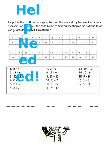 Maths code breaker addition and subtraction within 20 - superhero