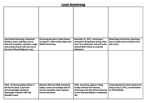 Louis Armstrong Comic Strip and Storyboard | Teaching Resources