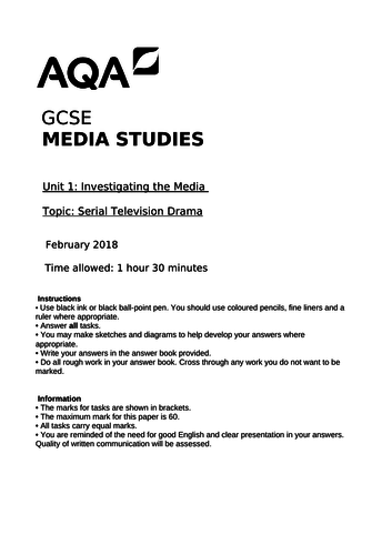 AQA Mock GCSE Exam paper (Television Serial Drama)