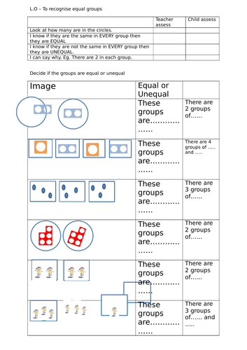 Year 2- Equal and unequal groups