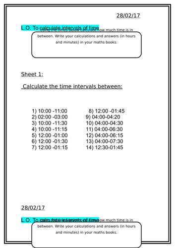 Calculating Time Intervals, Year 4 and 5