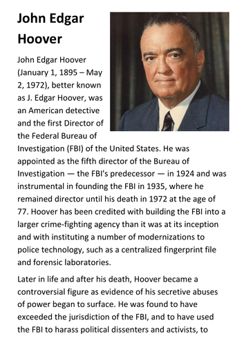 John Edgar Hoover Handout