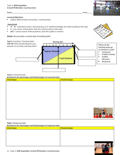A-LEVEL PE: Skill Acquisition: Coaching Styles Revision