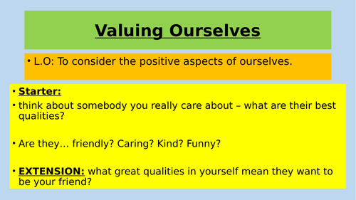 PSHE - Self worth/ confidence