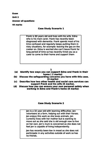 Exam for Unit 2 BTEC Health and Social Care level 3 NEW SPEC | Teaching ...