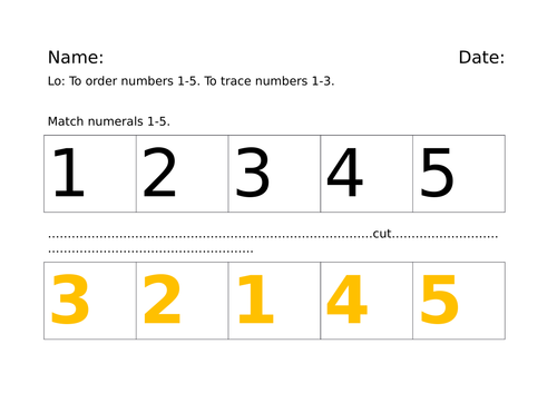 Special needs/early learning matching numerals and quantities 1-5