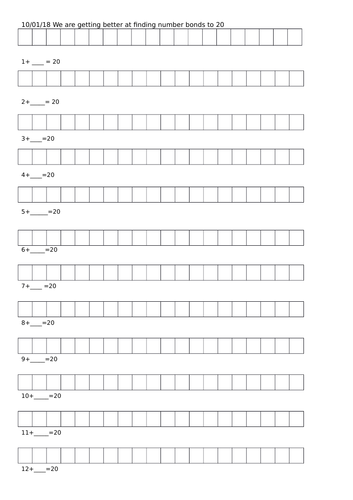 Number Bonds to 20 Bar Modelling