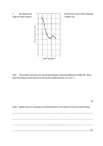 Questions on Rutherford Scattering and Electron Diffraction for nuclear radius. AQA A-level Physics.