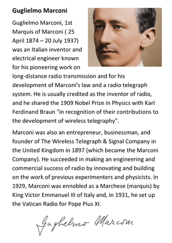 Guglielmo Marconi Handout
