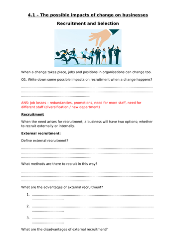Unit 15 Cambridge Technicals Level 3 in Business-Topic 4.1 - Impacts of change on Recruitment