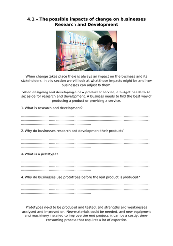 Unit 15 Cambridge Technicals Level 3 in Business-4.1 - Impacts of change on Research & Development