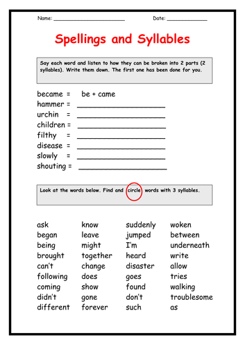 Syllables (2-page booklet)