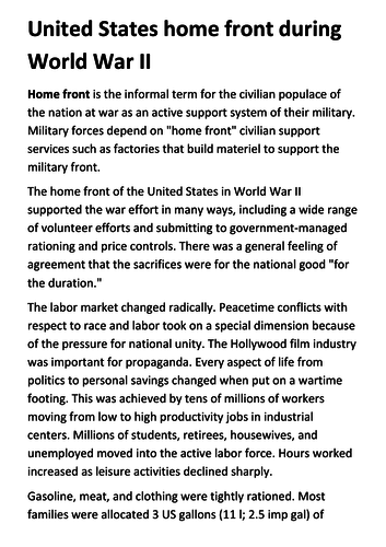 United States home front during World War II Handout | Teaching Resources