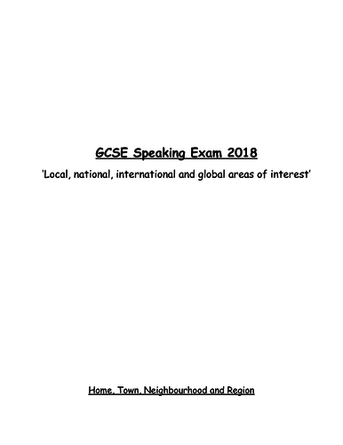 GCSE Speaking exam - question booklet