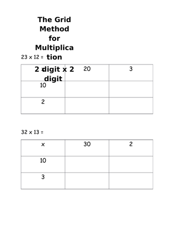 The Grid Method for Multiplication 2 digits by 2 digits