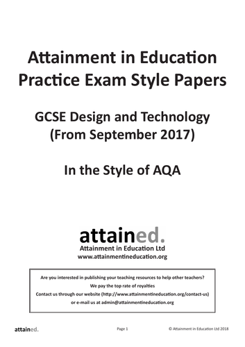 NEW Design and Technology (9-1) Practice Exam Papers (Written in the style of AQA)