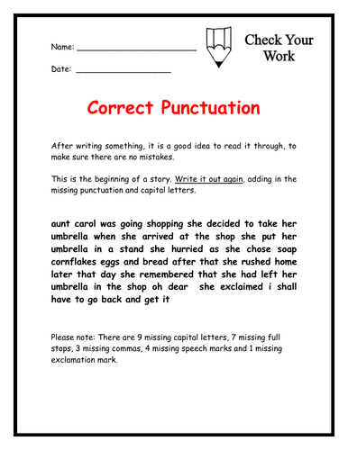 punctuation homework year 2