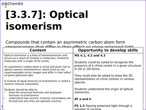 AQA A-Level Chemistry [3.3.7] Optical Isomerism [New Specification (2016-)]