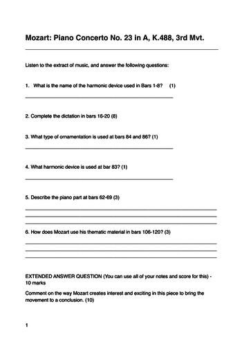 OCR A Level Music Mozart, Haydn Beethoven Listening Question