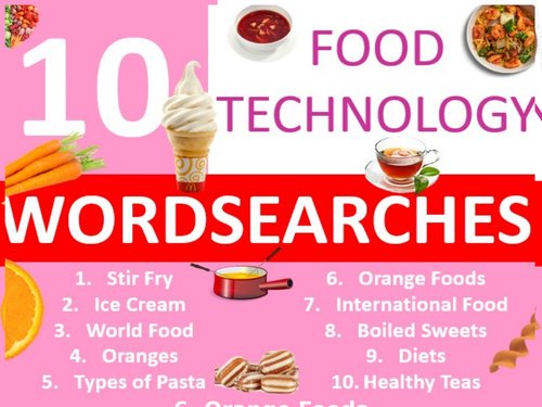 10 x Food Technology Wordsearches 9 Keyword Starters Settlers Wordsearch Cover Homework Lesson