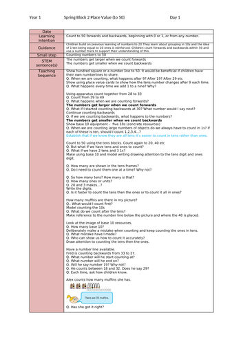 Y1 Maths Mastery Planning Spring Block 2 Week 1 Place Value to 50