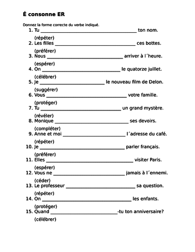 preferer french verb worksheet 3 teaching resources