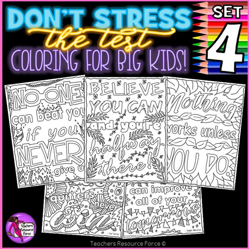 Growth Mindset Colouring Pages / Posters / Sheets: Don't Stress The Test 4!
