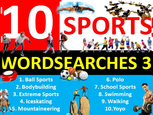 10 x Sports #3 Wordsearches PE Fitness Health Starter Settler Activity Homework Cover Wordsearch