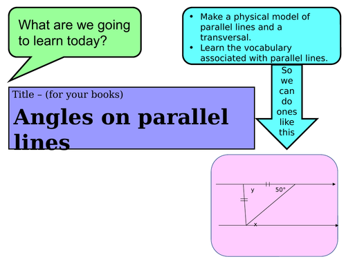 Introduction to angles on parallel lines - whole lesson (model parallel lines)