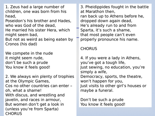 Ancient Greece song for assembly - original, humourous lyrics