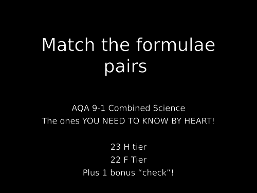 AQA 9-1 Physics/Combined Science Formulae Revision -Matching Pairs