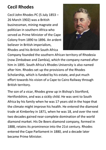 Cecil John Rhodes Handout