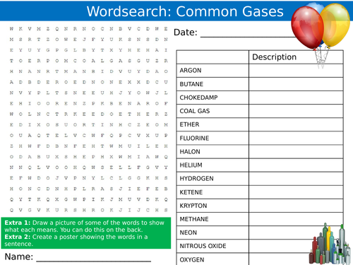 Gases Wordsearch Sheet Keywords KS3 Settler Starter Cover Lesson ...