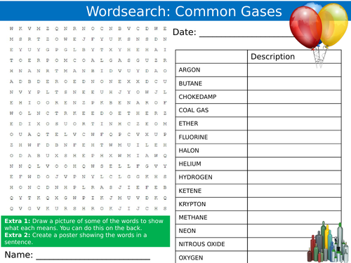 Gases Wordsearch Sheet Keywords KS3 Settler Starter Cover Lesson Science Physics Chemistry