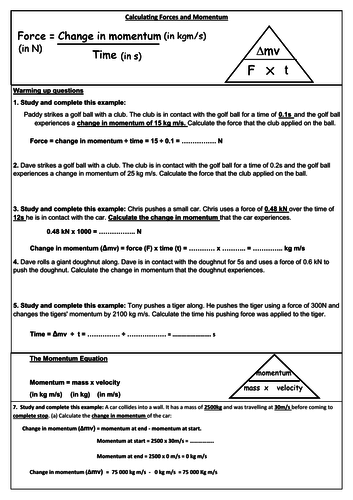 NEW GCSE Momentum & Impact forces scaffolded worksheet with answers