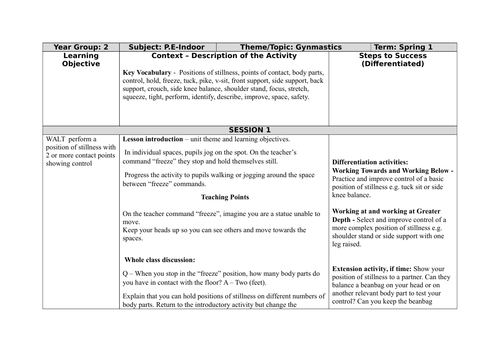 4 week gymnastics planning - year 2  and 4 week games planning - year 2