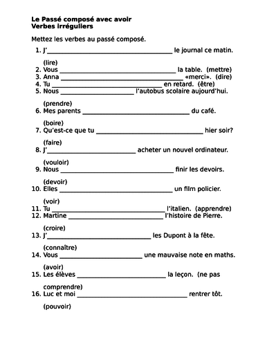 pass-compos-french-irregular-verbs-worksheet-15-by-jer520-teaching