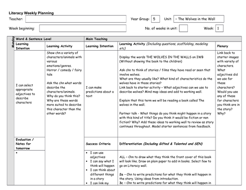 3 weeks Literacy Plan Year 5 Fiction book