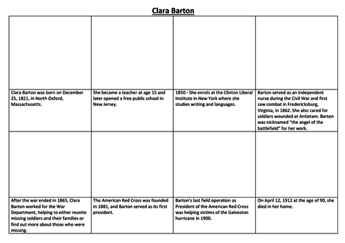 Clara Barton Comic Strip and Storyboard