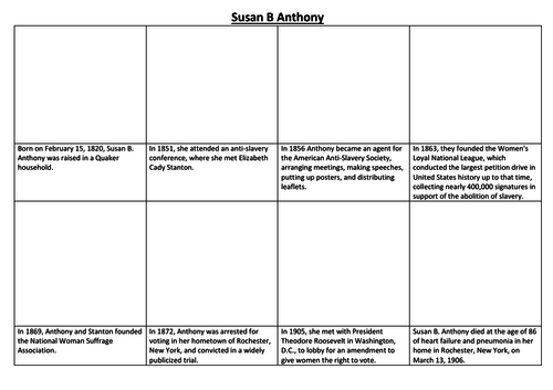 Susan B Anthony Comic Strip and Storyboard
