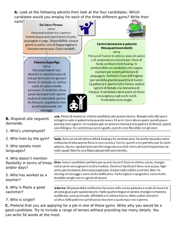 Healthy living personal trainer worksheet reading comprehension