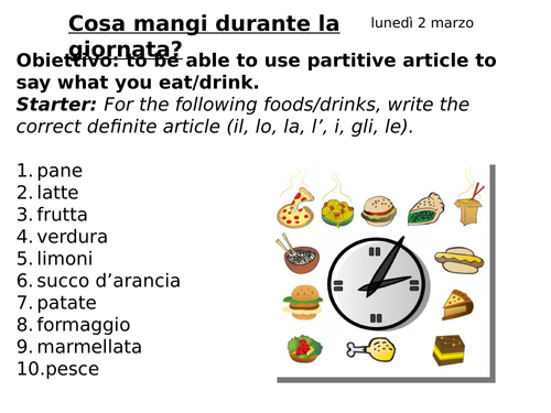 Articolo partitivo e cibo