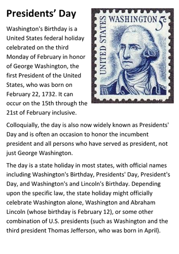 President's Day Handout